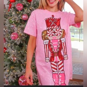 Simply Southern Pink Sequin Nutcracker Tunic Tee | S/M | Holiday Sparkle